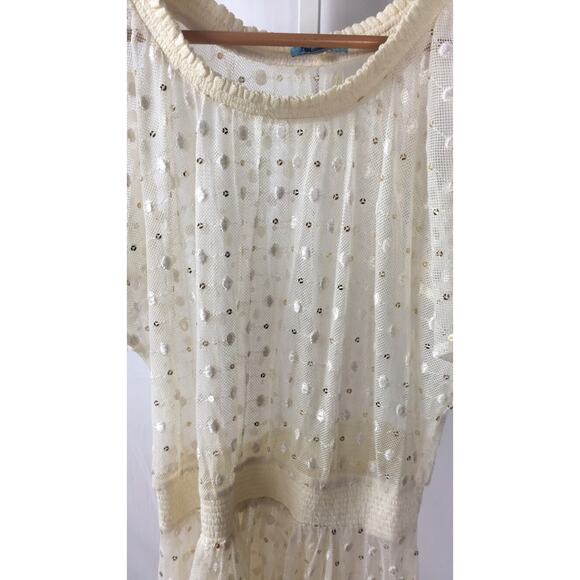 LEIFNOTES for ANTHROPOLOGIE Ivory NET DOT & GLEAM Dress sz. 8 - Picture 2 of 5